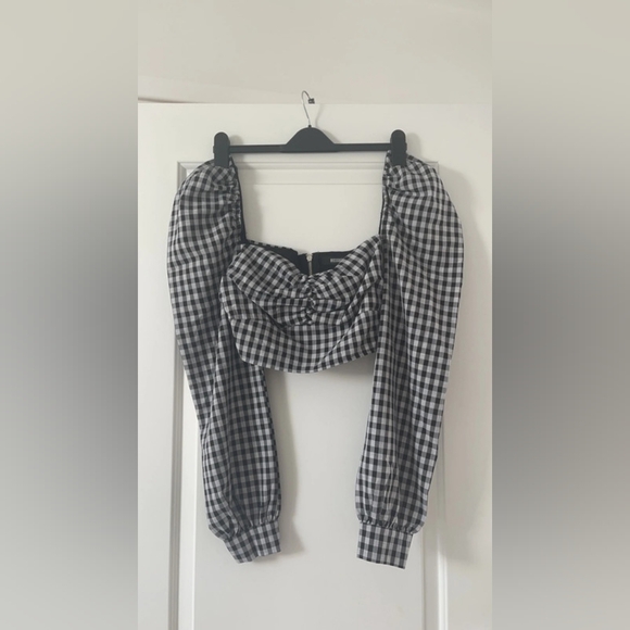 Black Gingham Puff Sleeve Corset Top - Picture 2 of 3